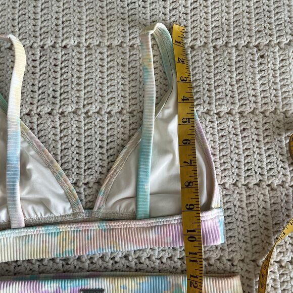 Billabong Bikini Set Ribbed Rainbow Tide Top and High Waisted Bottoms Size S - Picture 4 of 7